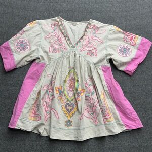 Boho BlueVelvet Boutique Embroidered Mini Dress Tunic Top Size S/M Boho Festival
